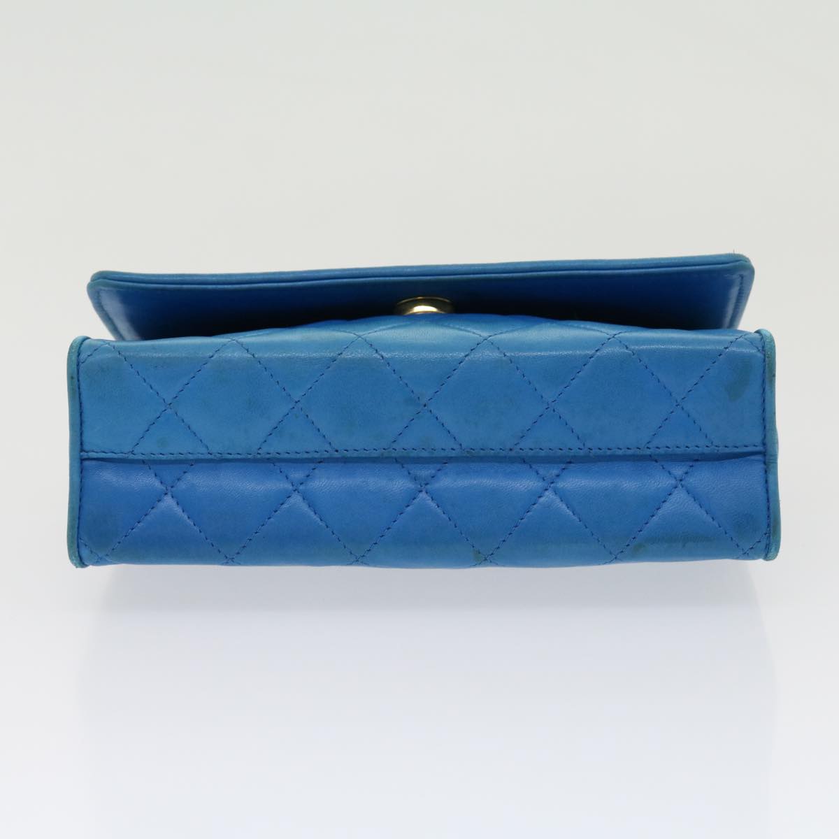 CHANEL Hand Bag Lamb Skin Blue CC hk455A