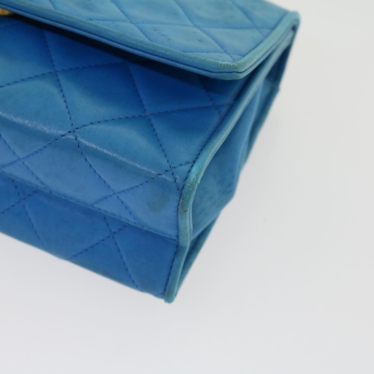 CHANEL Hand Bag Lamb Skin Blue CC hk455A