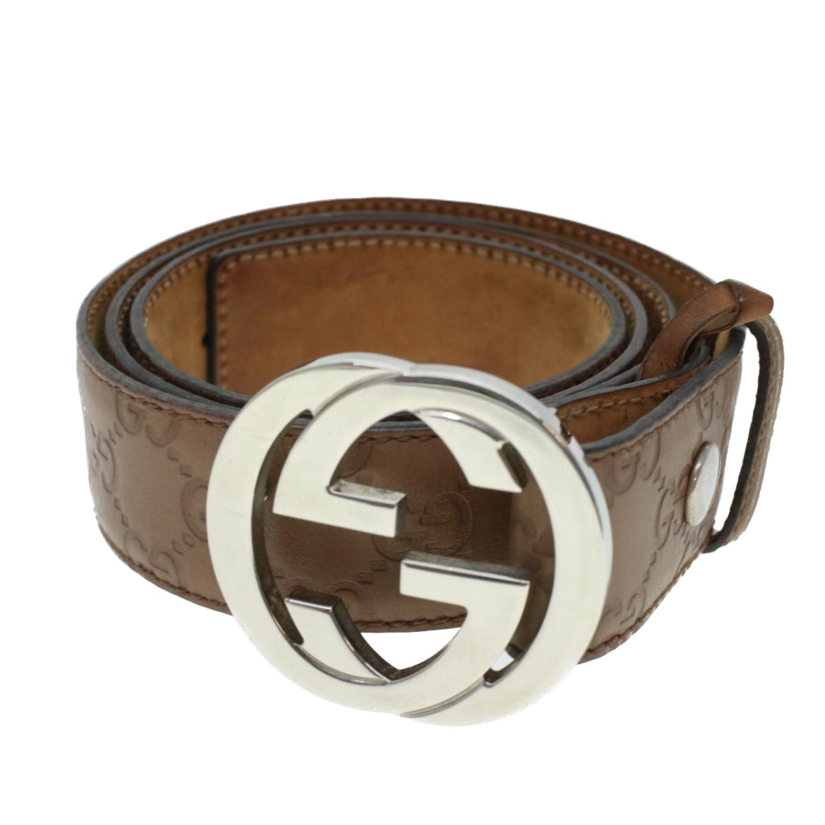 GUCCI GG Canvas Belt Leather 36.2""-43.3"" Brown 114984 hk727