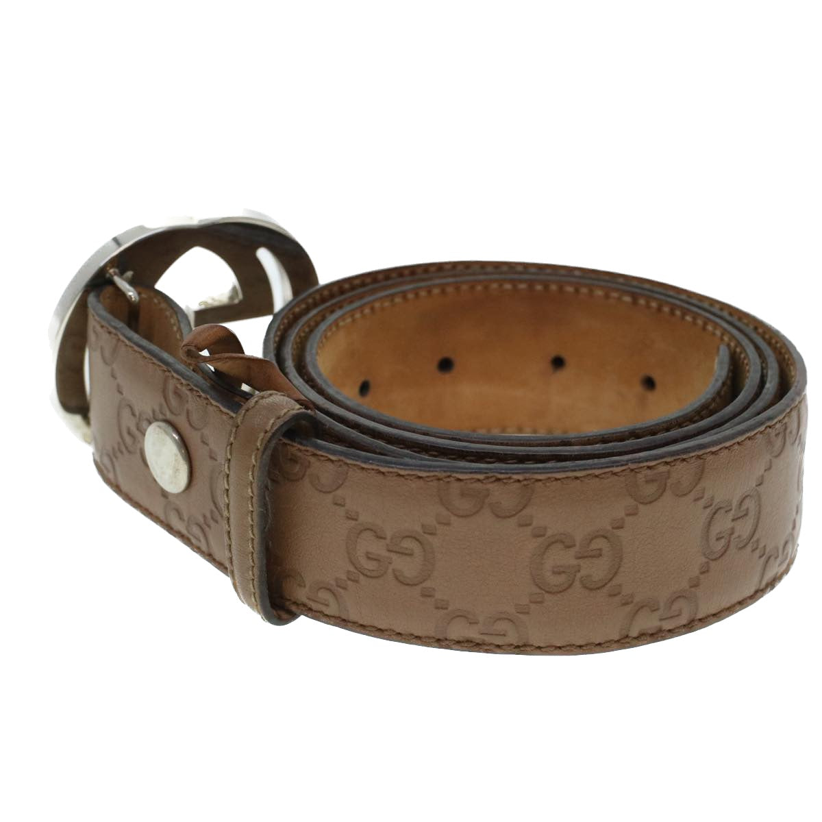 GUCCI GG Canvas Belt Leather 36.2""-43.3"" Brown 114984 hk727