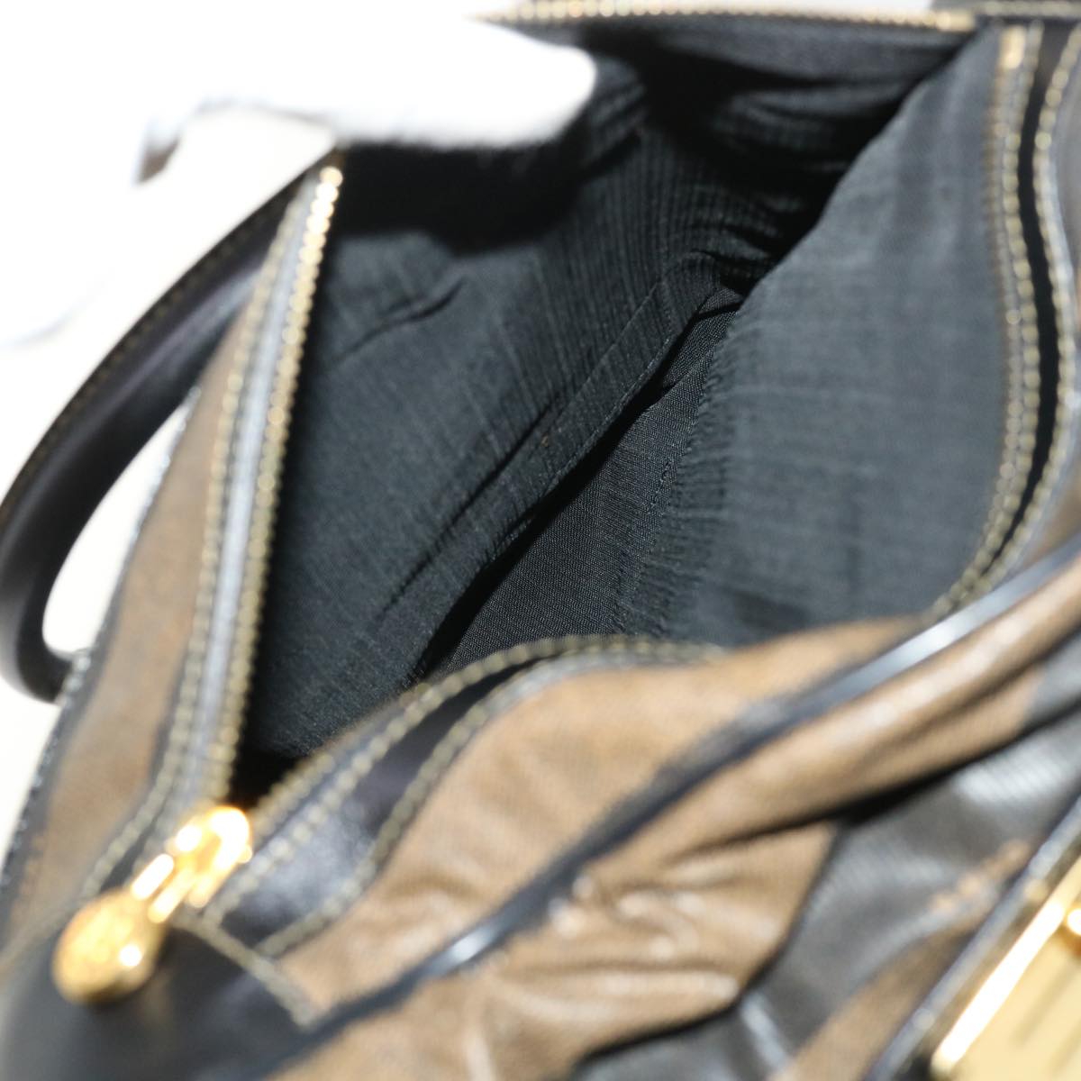 FENDI Pecan Canvas Hand Bag Boston Bag Coated Canvas 2Set Brown Black hk751