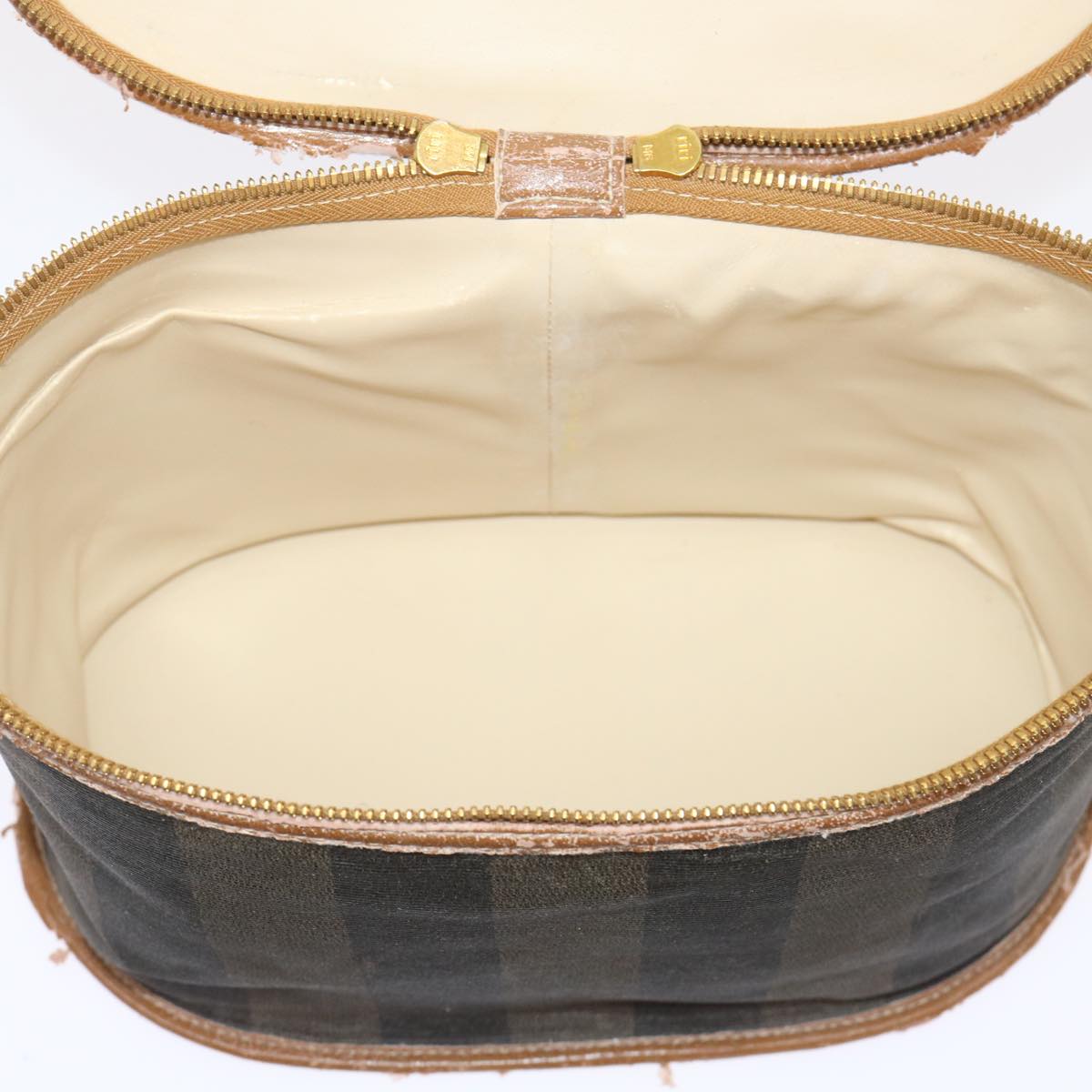 FENDI Pecan Canvas Hand Bag Boston Bag Coated Canvas 2Set Brown Black hk751
