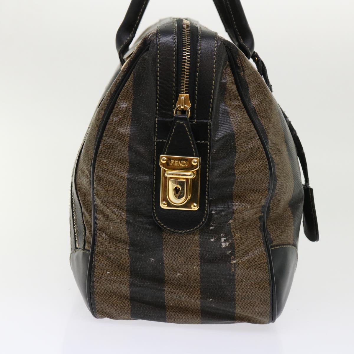 FENDI Pecan Canvas Hand Bag Boston Bag Coated Canvas 2Set Brown Black hk751