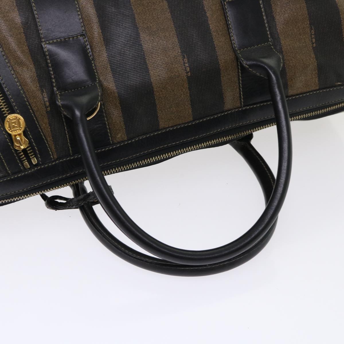 FENDI Pecan Canvas Hand Bag Boston Bag Coated Canvas 2Set Brown Black hk751