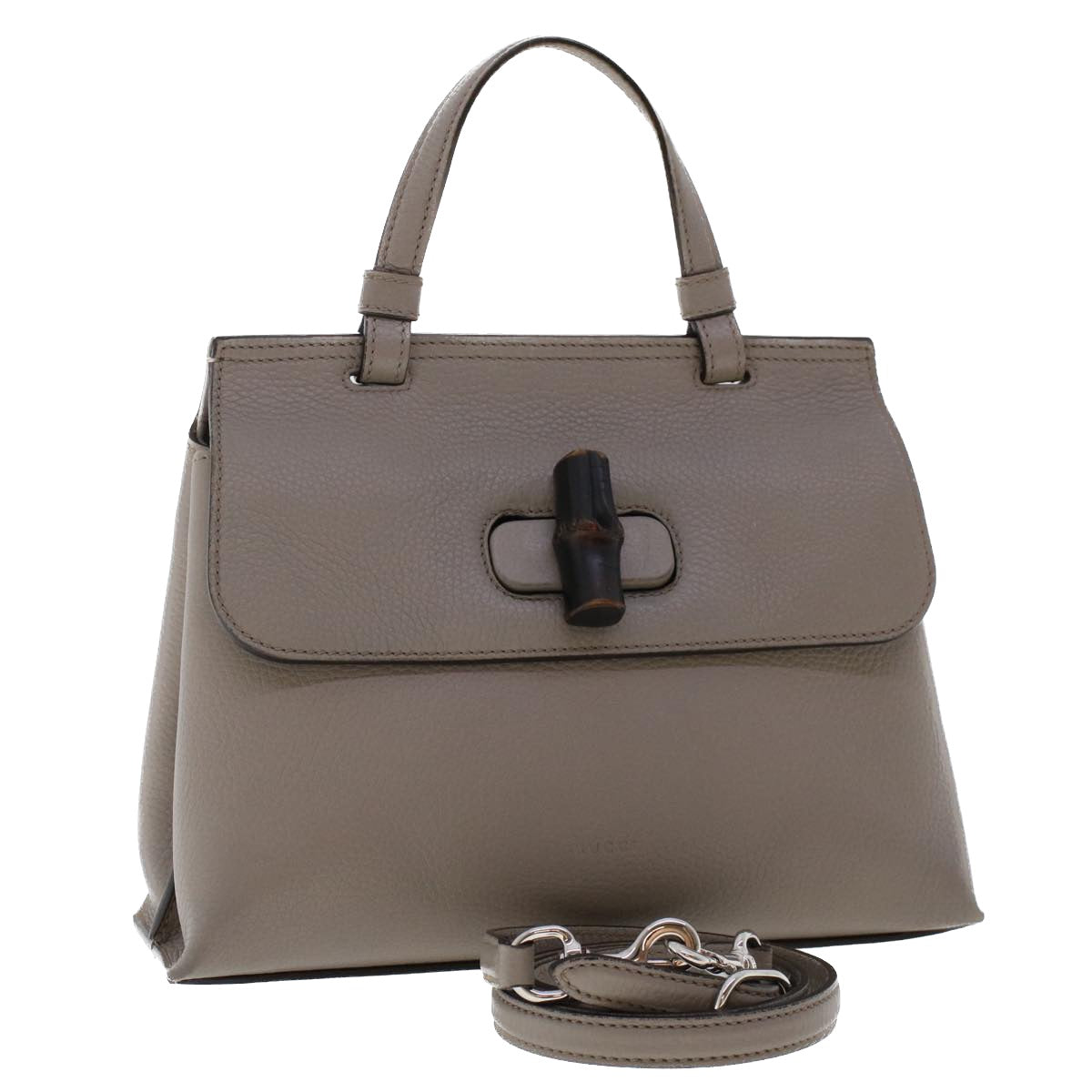 GUCCI Bamboo Daily Hand Bag Leather 2way Gray 370831 hk784