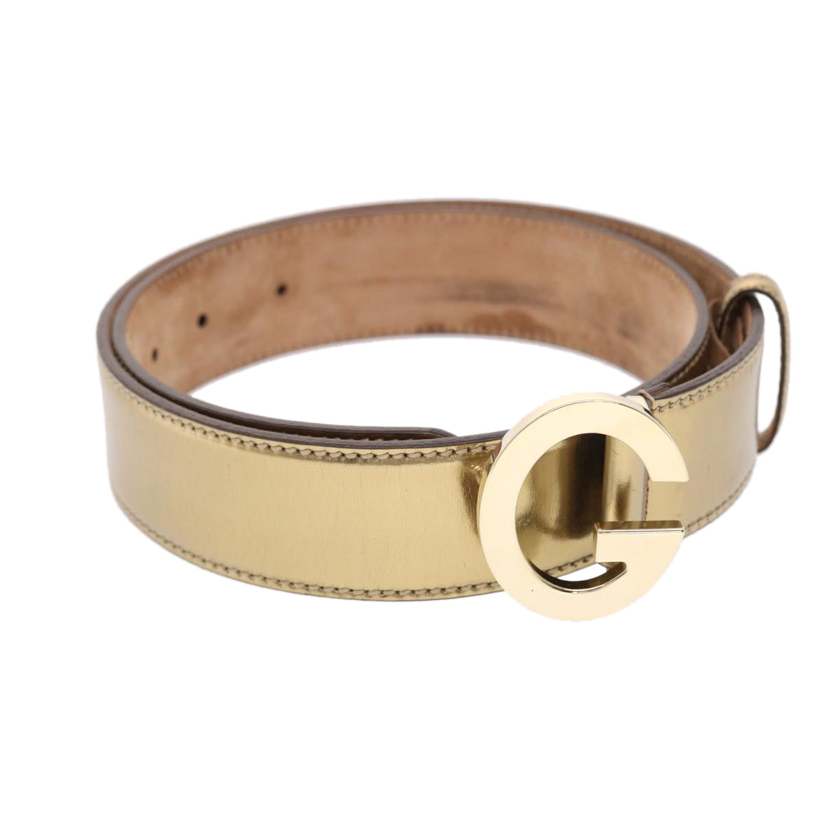 GUCCI Belt Leather 29.9""-33.1"" Gold Tone hk796
