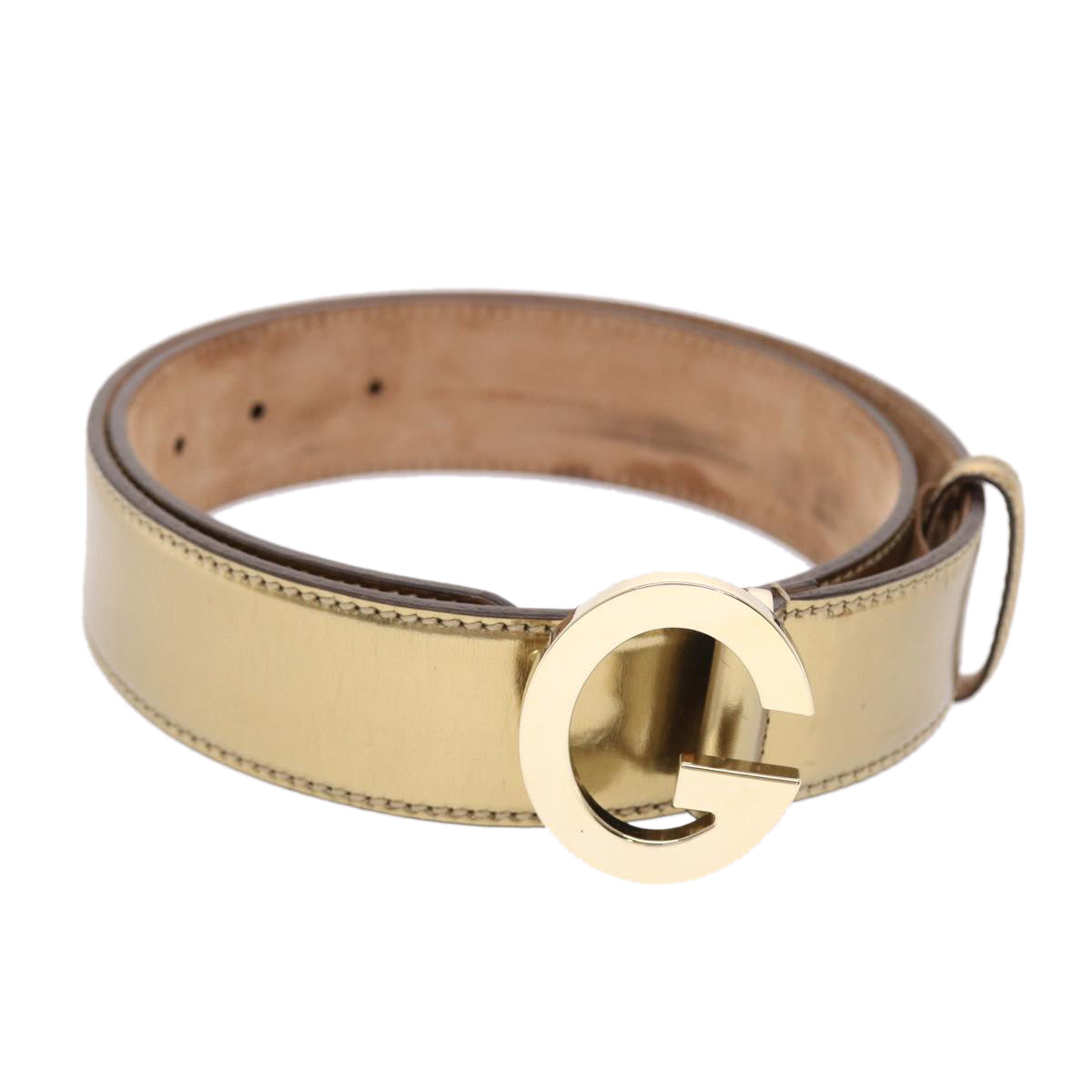 GUCCI Belt Leather 29.9""-33.1"" Gold Tone hk796