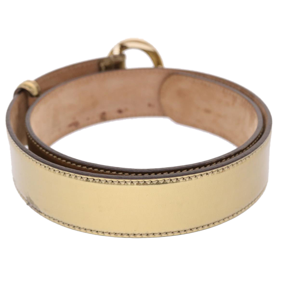 GUCCI Belt Leather 29.9""-33.1"" Gold Tone hk796