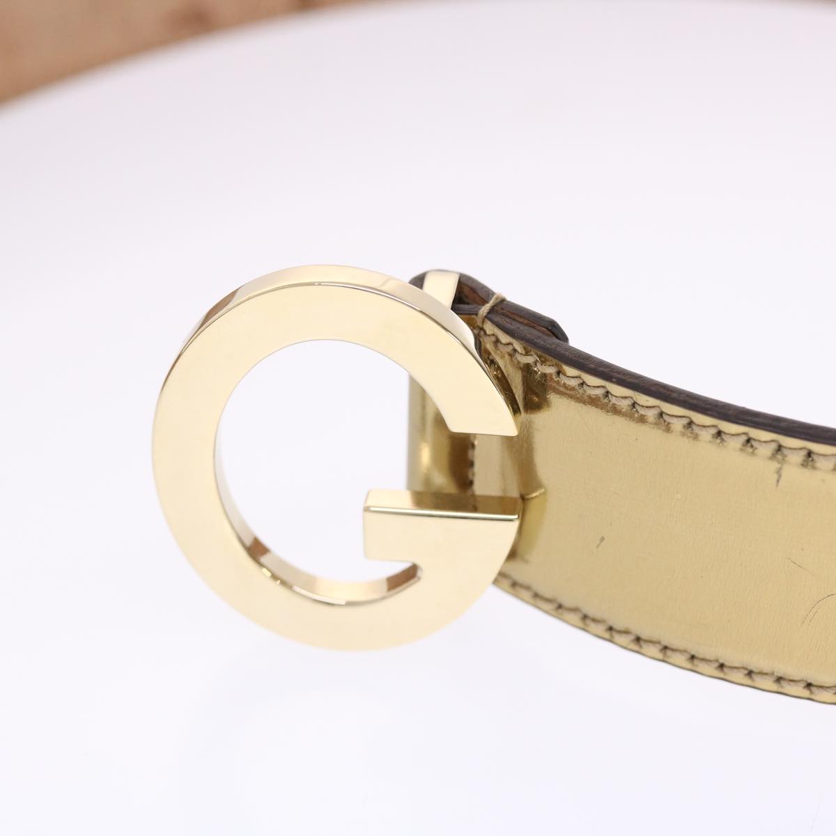GUCCI Belt Leather 29.9""-33.1"" Gold Tone hk796