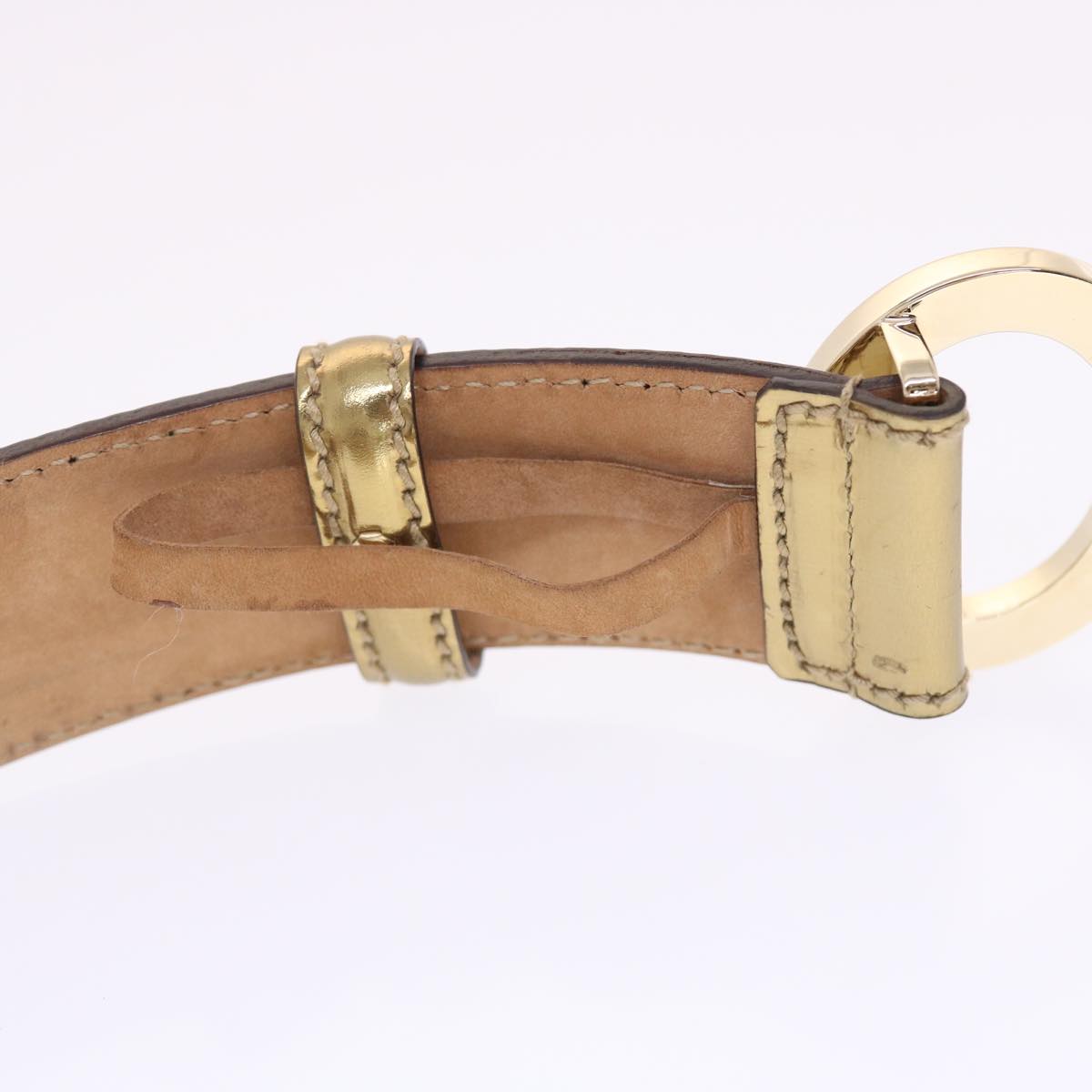 GUCCI Belt Leather 29.9""-33.1"" Gold Tone hk796