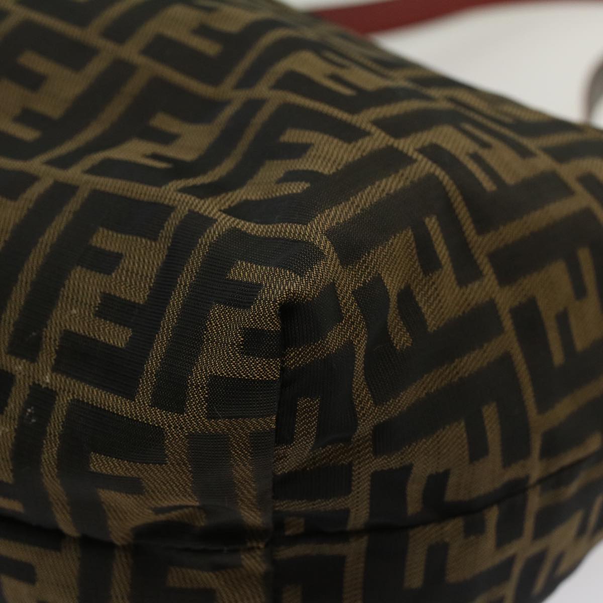 FENDI Zucca Canvas Leopard Tote Bag Nylon Reversible Brown Black Red hk829