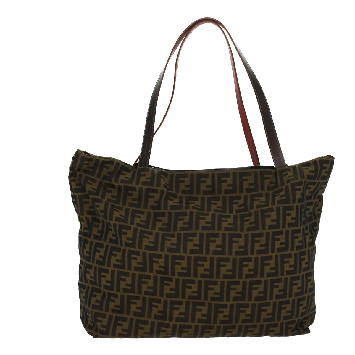 FENDI Zucca Canvas Leopard Tote Bag Nylon Reversible Brown Black Red hk829