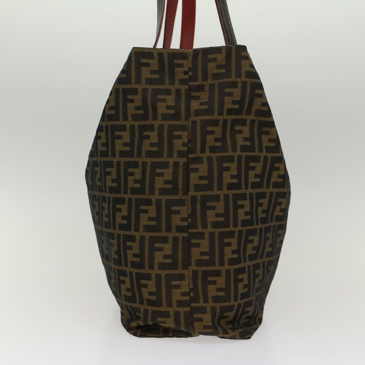 FENDI Zucca Canvas Leopard Tote Bag Nylon Reversible Brown Black Red hk829