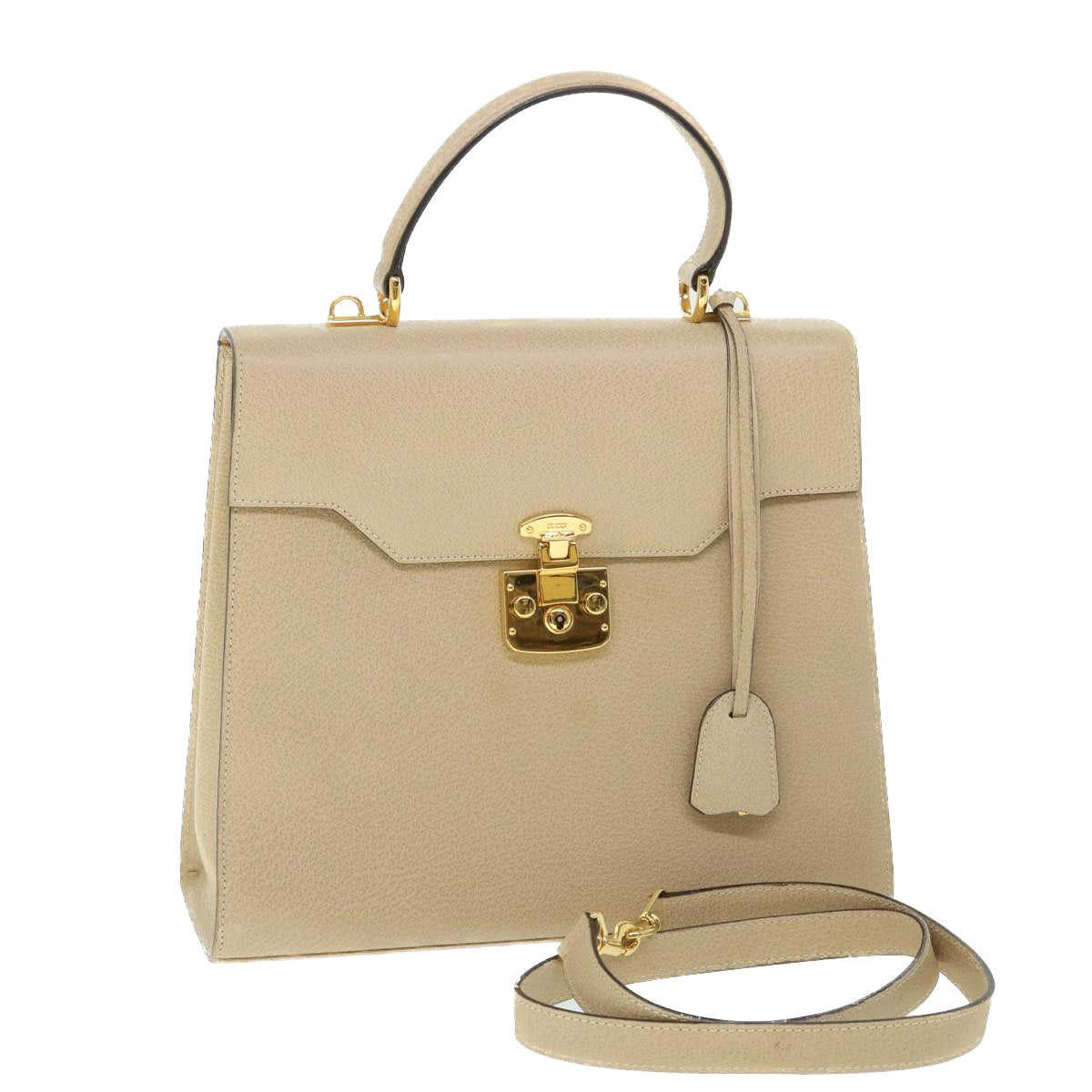 GUCCI Lady Rock Hand Bag Leather 2way Beige 007 1274 0192 hk840