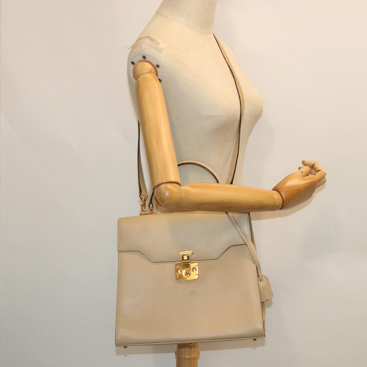 GUCCI Lady Rock Hand Bag Leather 2way Beige 007 1274 0192 hk840