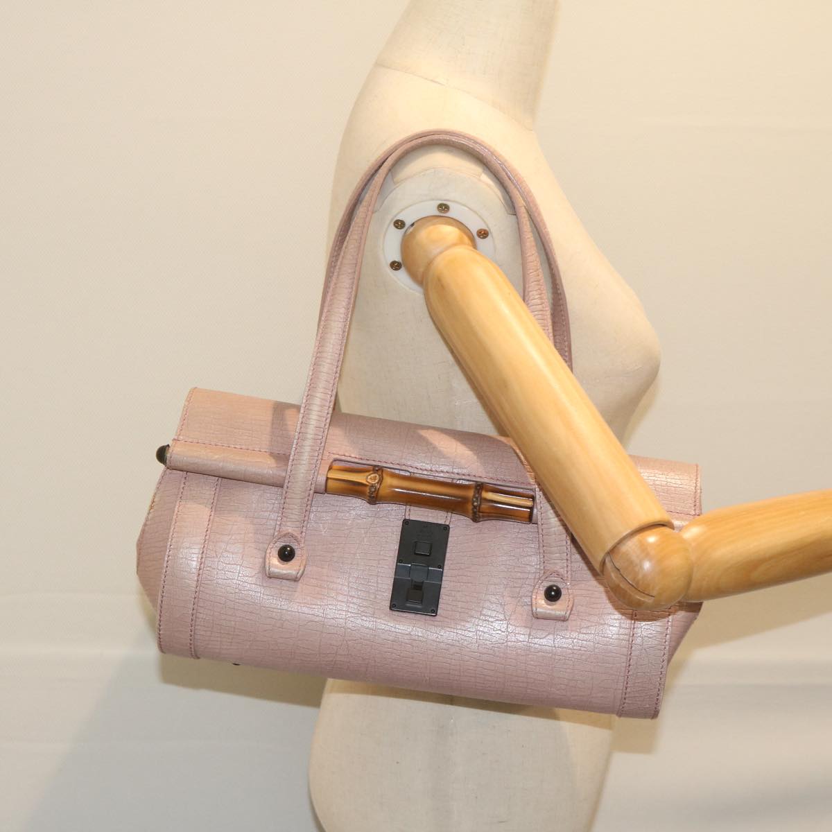 GUCCI Bamboo Hand Bag Leather Pink 111713 hk989