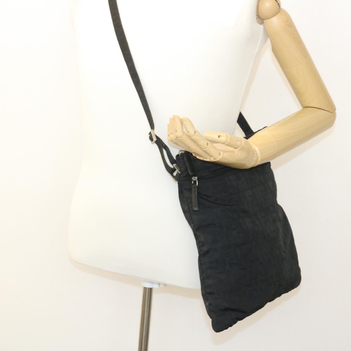 FENDI Zucca Canvas Shoulder Bag Black hs267