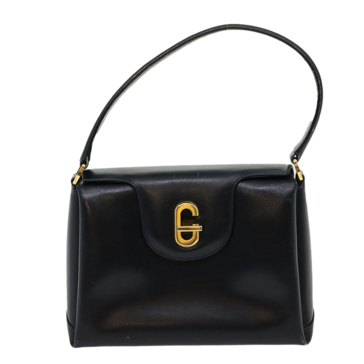 GUCCI Turn Lock Hand Bag Leather Black Red im361