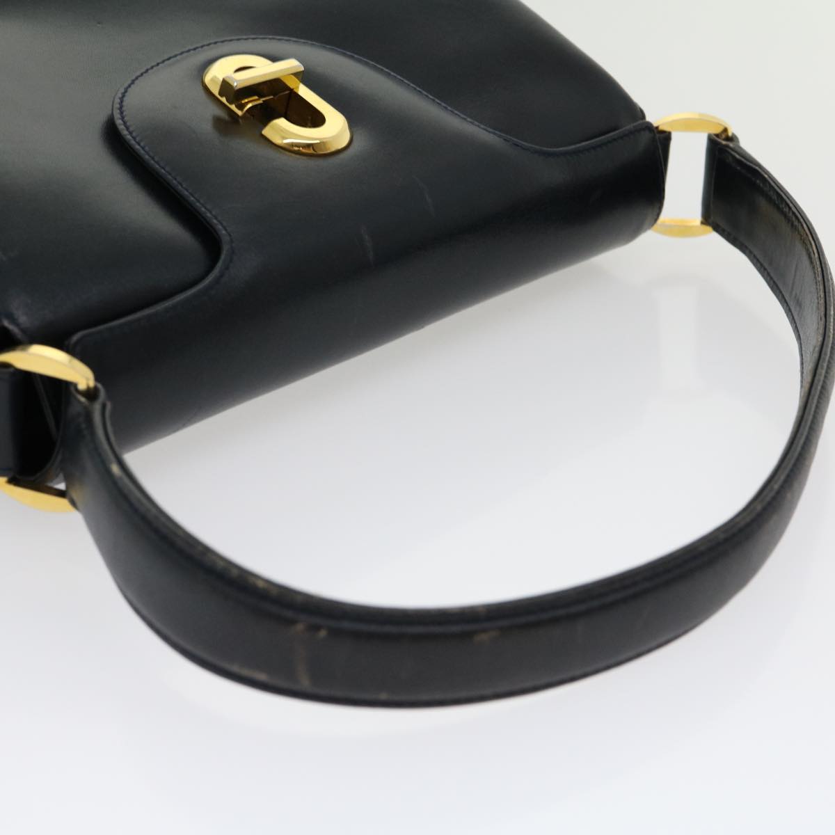 GUCCI Turn Lock Hand Bag Leather Black Red im361
