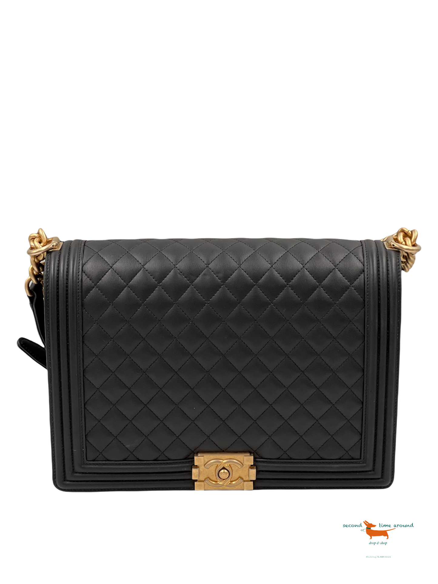 Chanel Calfskin Quilted Large Boy Flap Black Bag