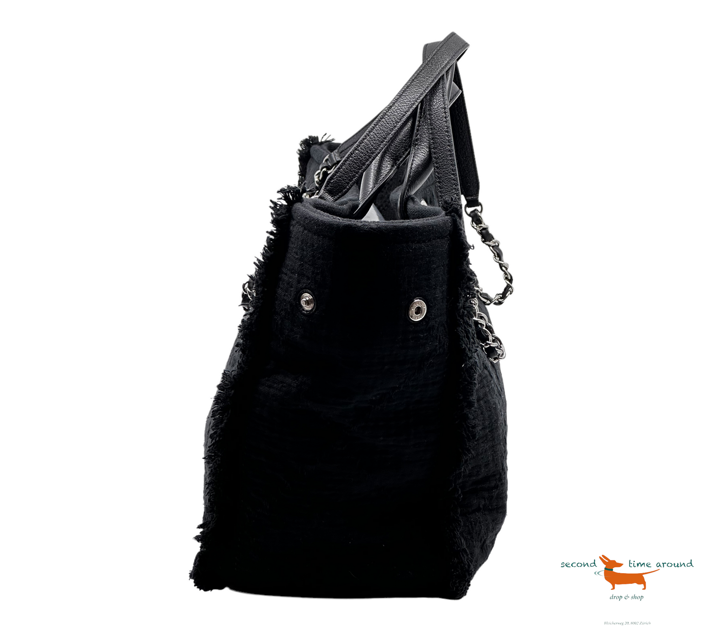 Chanel Double Face Deauville Tote Fransen Gestepptes Segeltuch Medium Bag