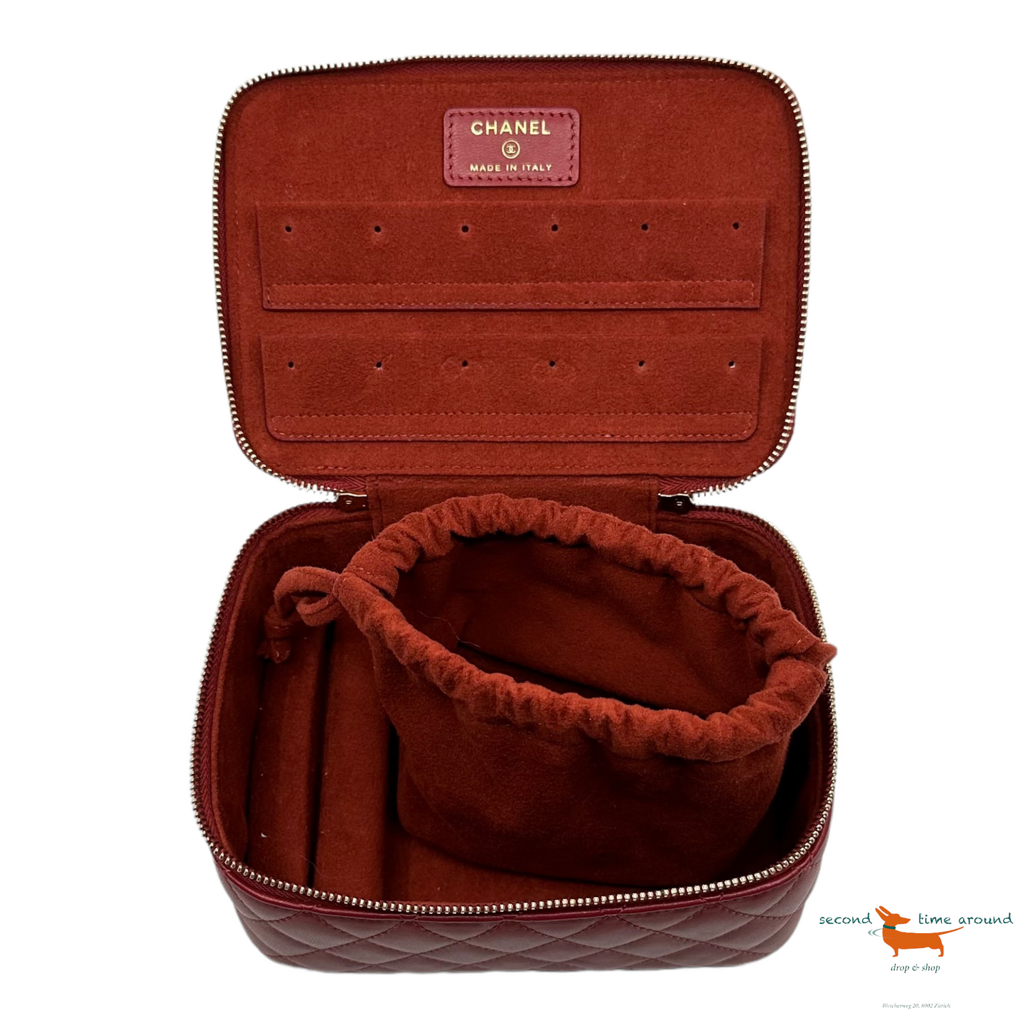 Chanel 20C Red Vanity Jewelry Travel O Case CC Quilted Top Handle Bag