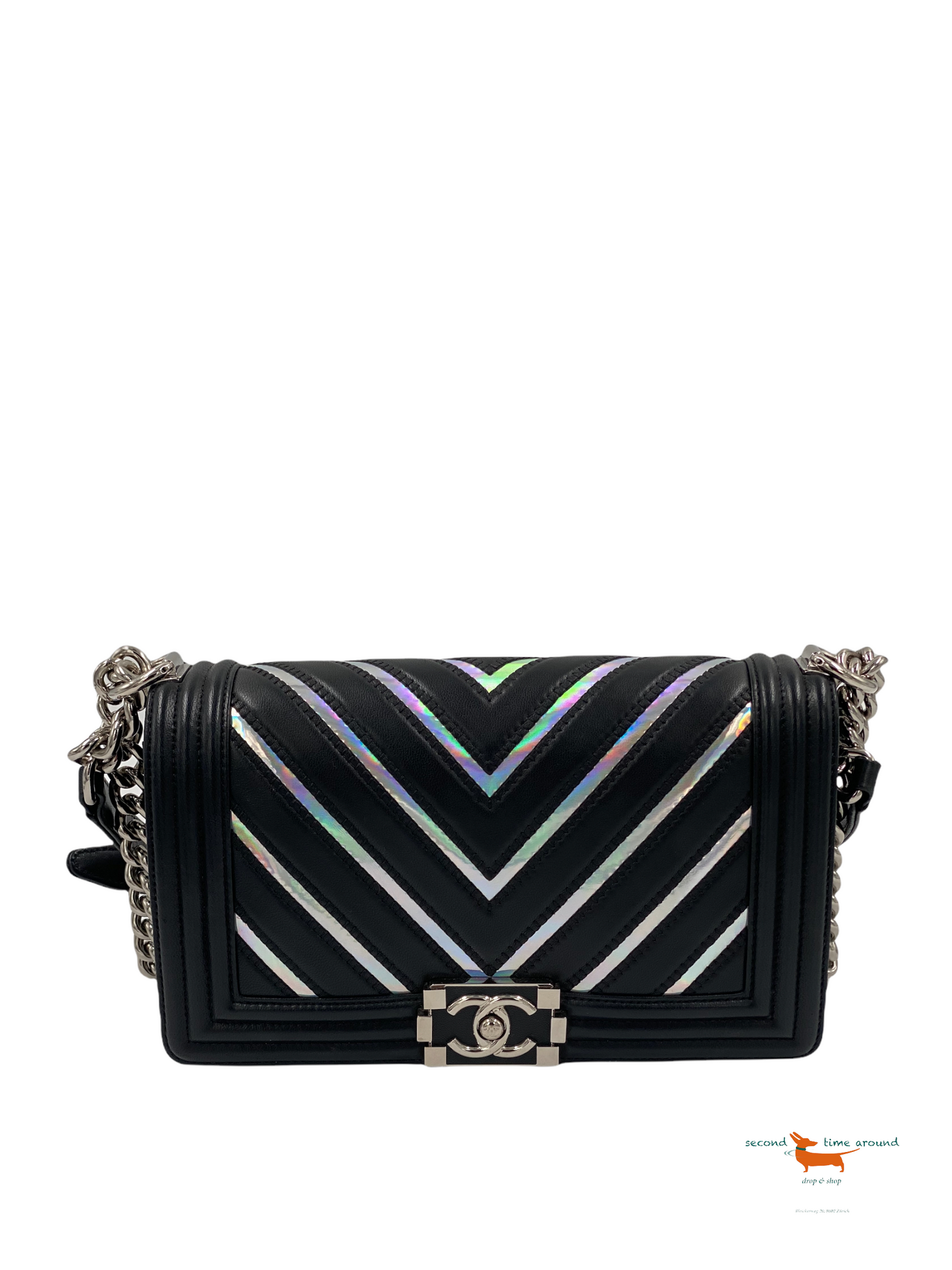 Chanel Lambskin Iridescent PVC Chevron Quilted Medium Boy Flap Bag