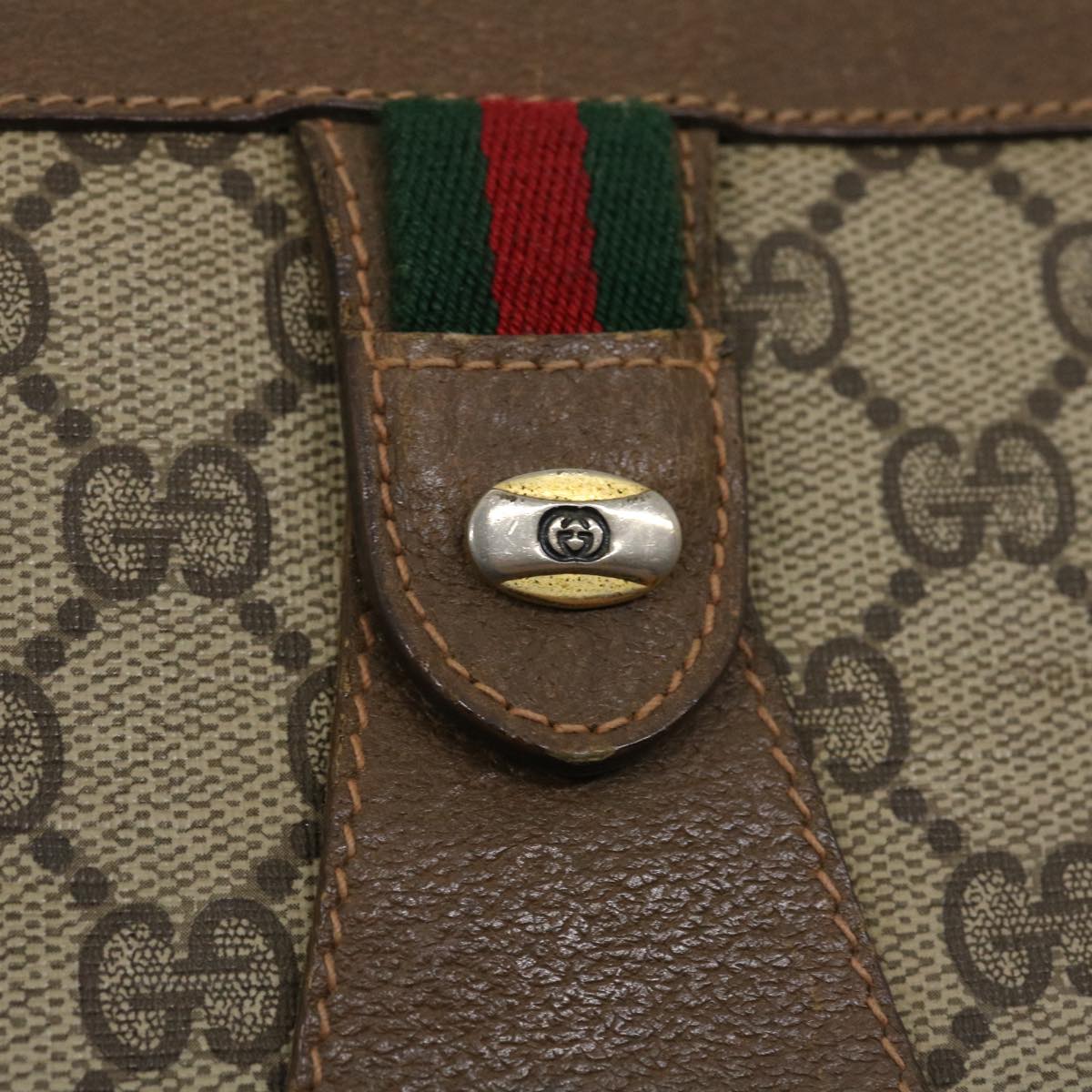 GUCCI GG Canvas Web Sherry Line Clutch Bag Beige Red Green jk1329