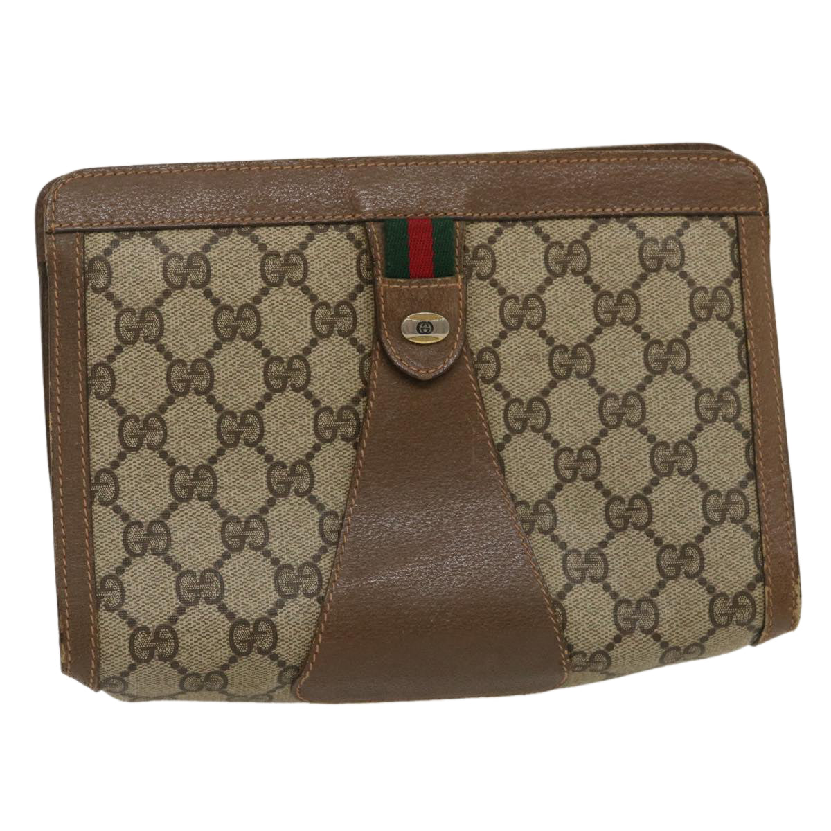 GUCCI GG Canvas Web Sherry Line Clutch Bag Beige Red Green ai603