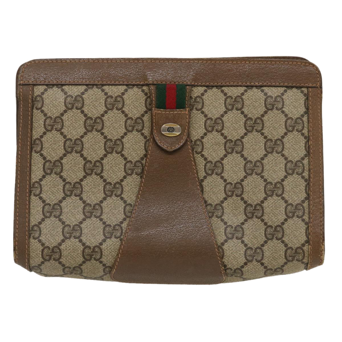 GUCCI GG Canvas Web Sherry Line Clutch Bag Beige Red Green jk1329