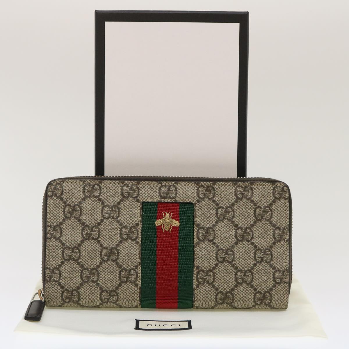 GUCCI Web Sherry Line GG Canvas Supreme Long Wallet Beige Red Green jk1450A