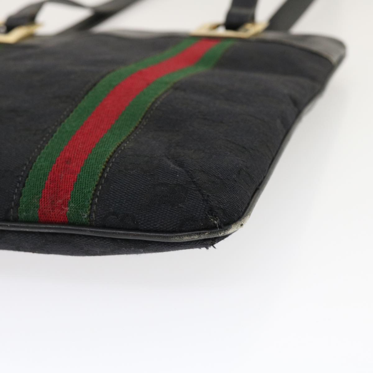 GUCCI GG Canvas Web Sherry Line Shoulder Bag Black Red Green jk1453