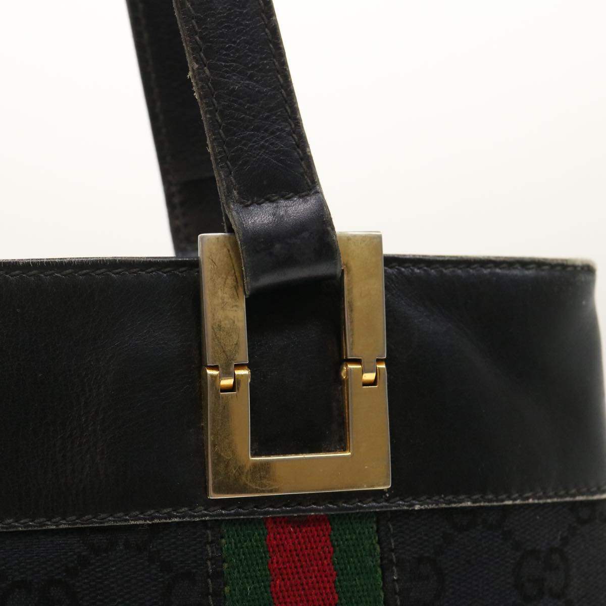 GUCCI GG Canvas Web Sherry Line Shoulder Bag Black Red Green jk1453