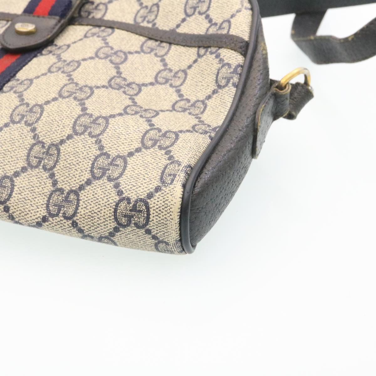 GUCCI Sherry Line GG Canvas Shoulder Bag PVC Leather Navy Red ai591