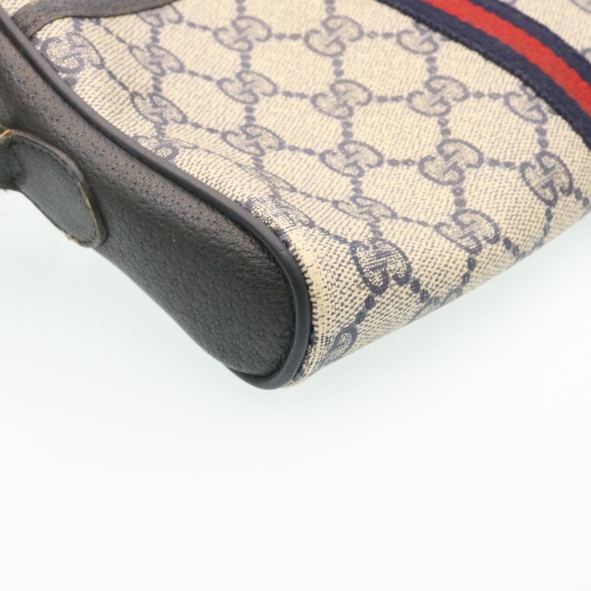 GUCCI Sherry Line GG Canvas Shoulder Bag PVC Leather Navy Red ai591