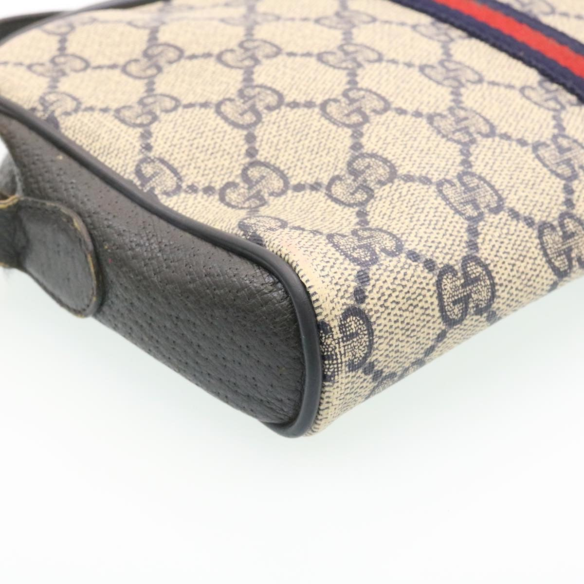 GUCCI Sherry Line GG Canvas Shoulder Bag PVC Leather Navy Red ai591