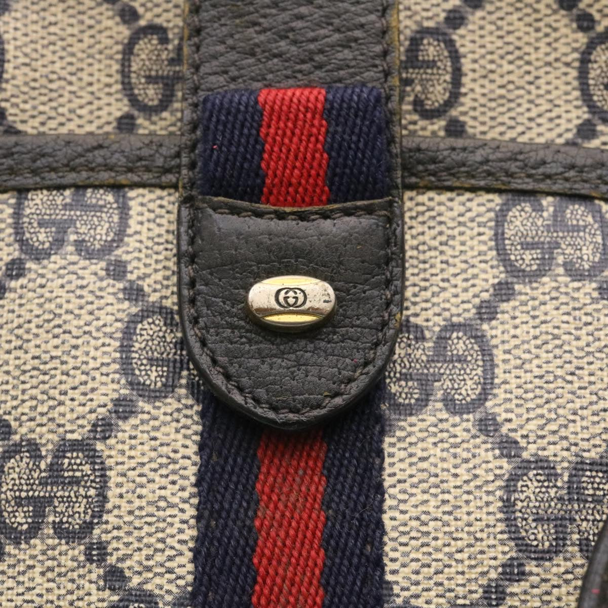 GUCCI Sherry Line GG Canvas Shoulder Bag PVC Leather Navy Red ai591