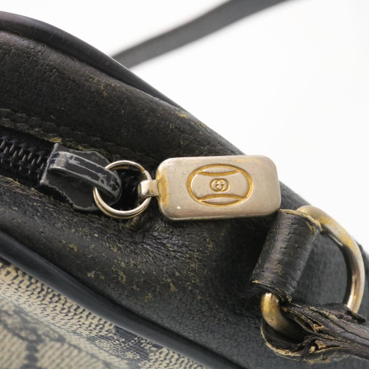 GUCCI Sherry Line GG Canvas Shoulder Bag PVC Leather Navy Red ai591