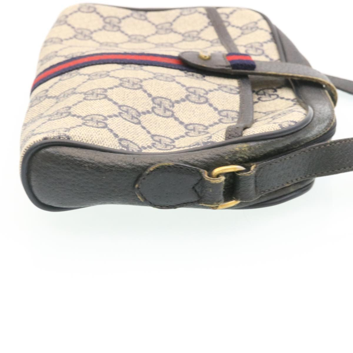 GUCCI Sherry Line GG Canvas Shoulder Bag PVC Leather Navy Red ai591