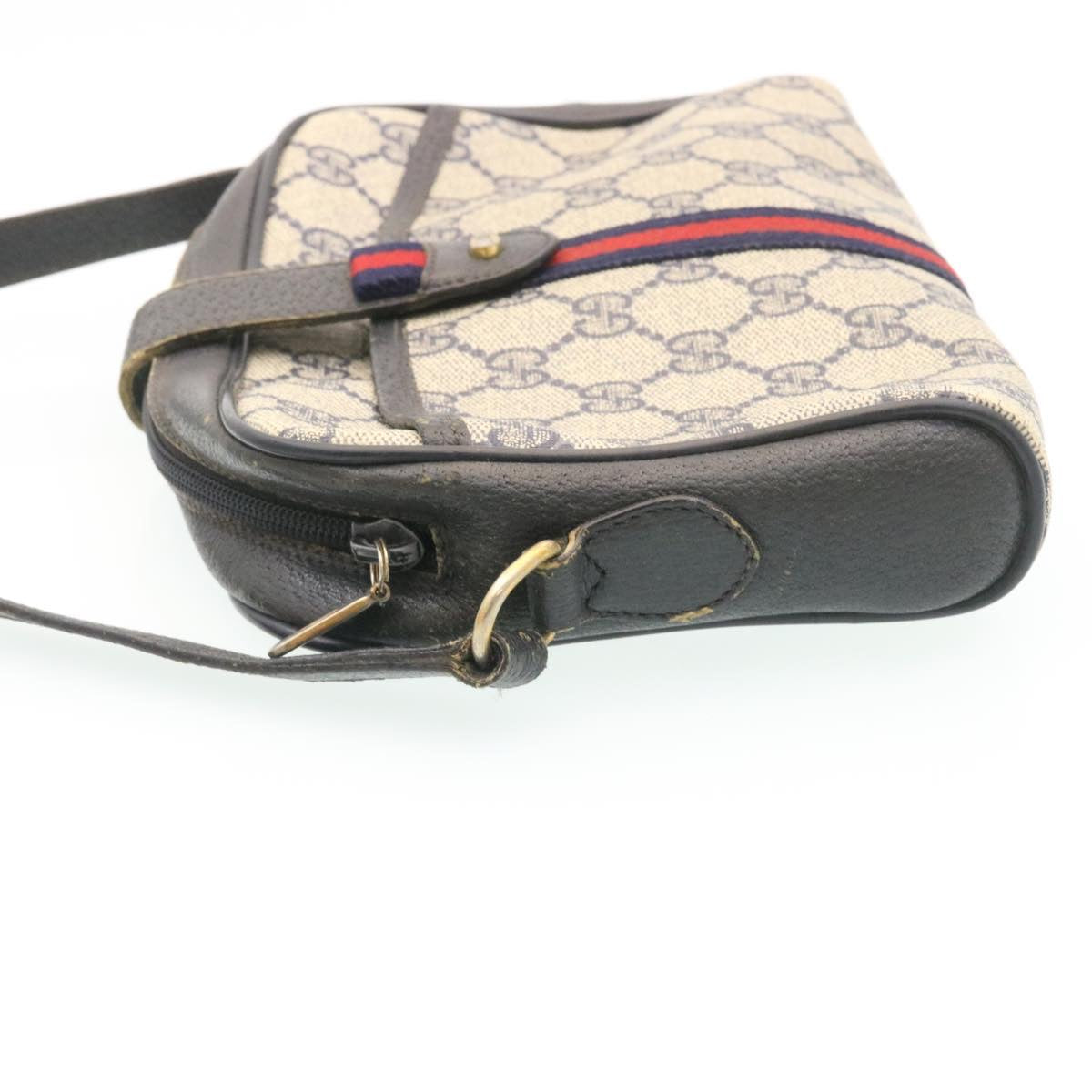 GUCCI Sherry Line GG Canvas Shoulder Bag PVC Leather Navy Red ai591