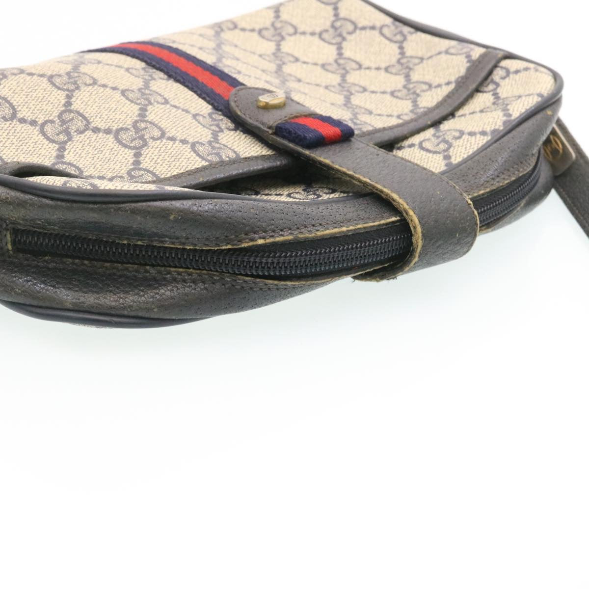 GUCCI Sherry Line GG Canvas Shoulder Bag PVC Leather Navy Red ai591