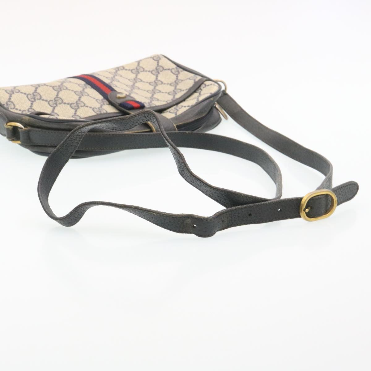 GUCCI Sherry Line GG Canvas Shoulder Bag PVC Leather Navy Red ai591