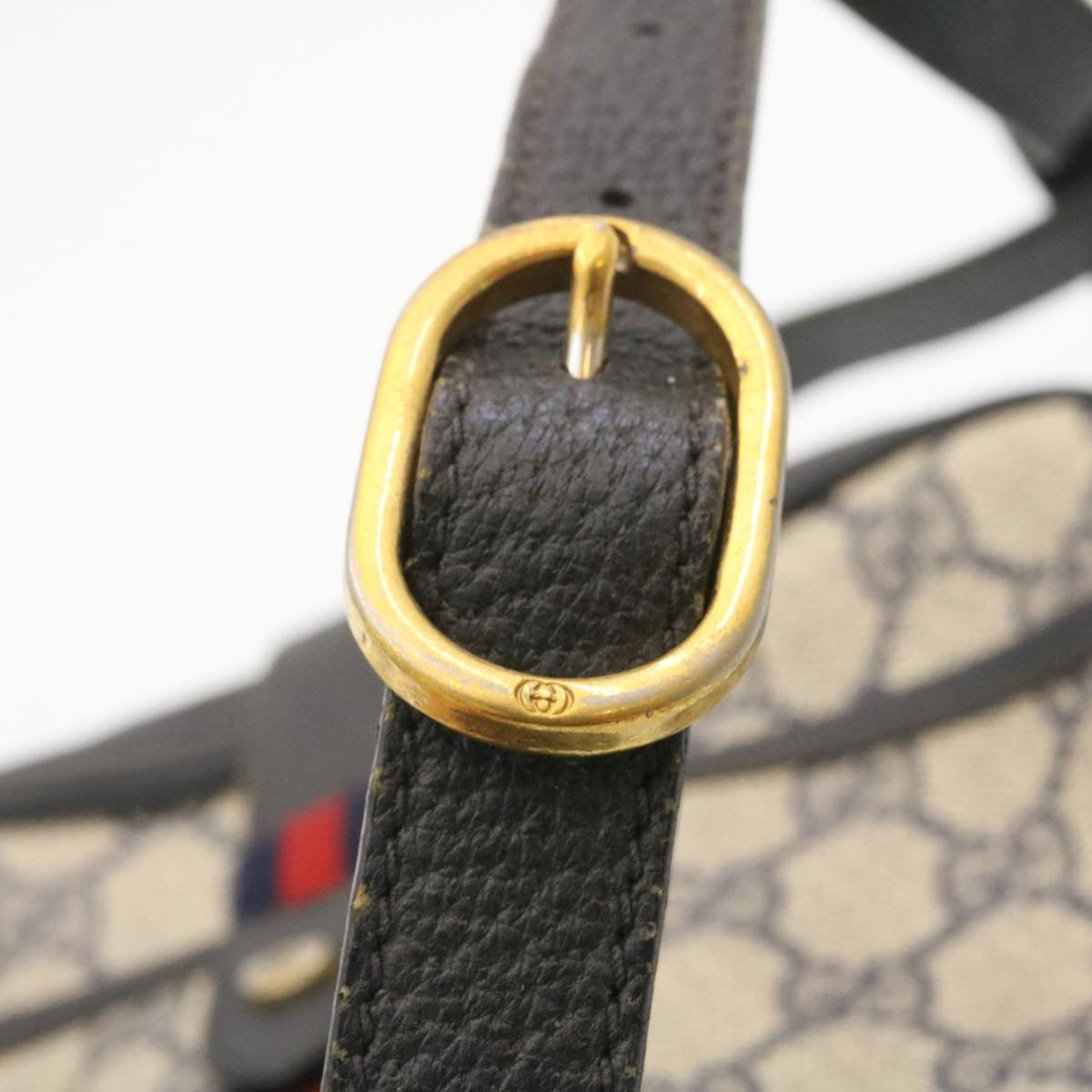 GUCCI Sherry Line GG Canvas Shoulder Bag PVC Leather Navy Red ai591