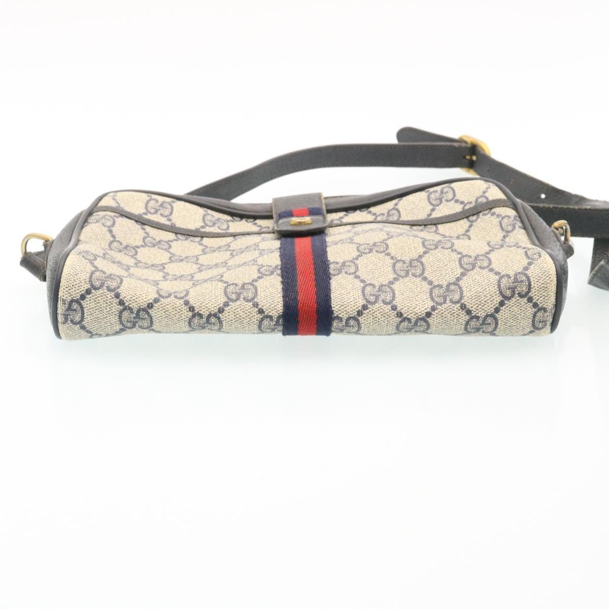 GUCCI Sherry Line GG Canvas Shoulder Bag PVC Leather Navy Red ai591