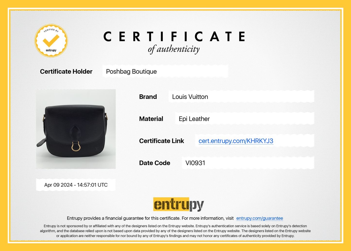 Louis Vuitto Saint Cloud GM Epi Leather Bag