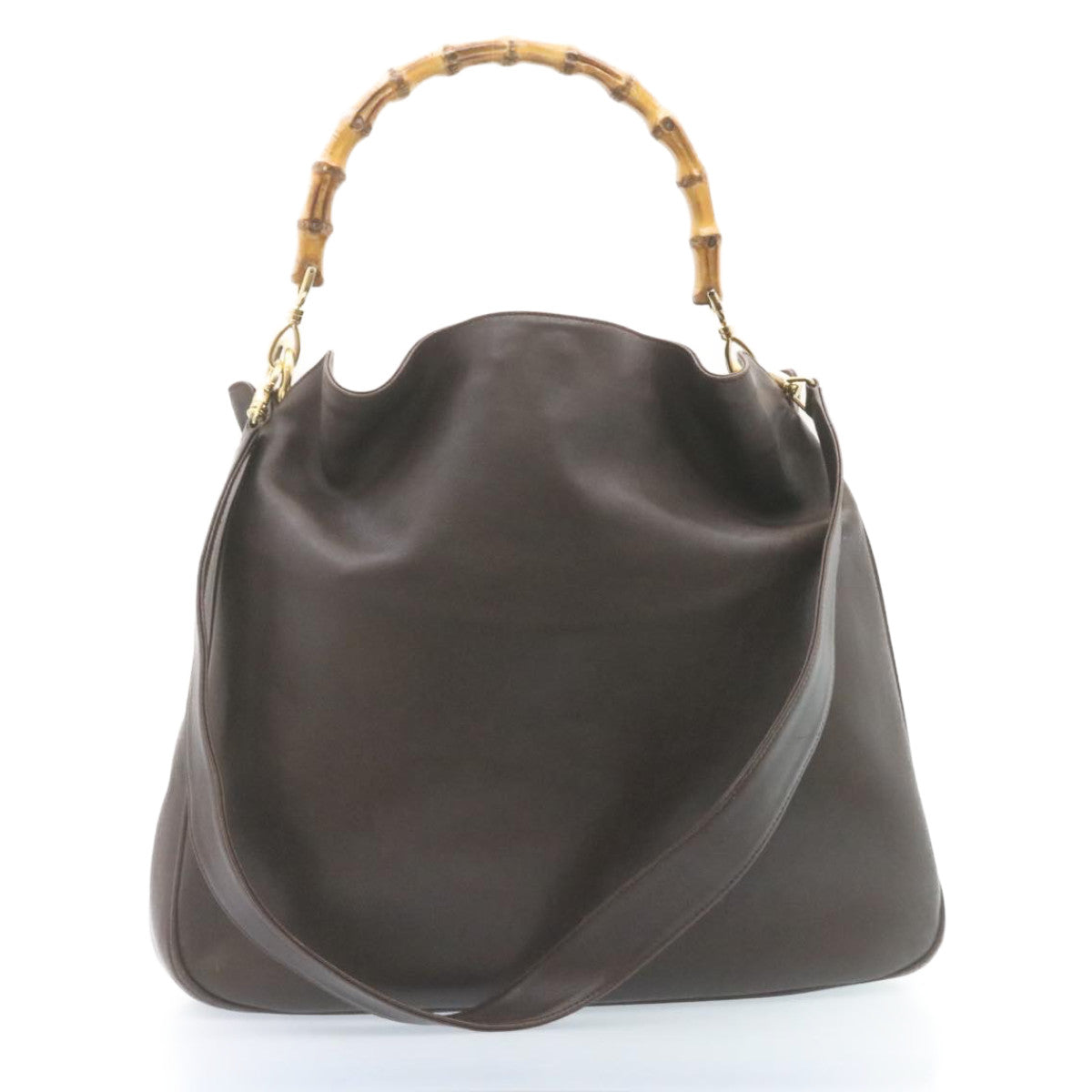 GUCCI Bamboo 2Way Shoulder Bag Leather Dark Brown ki1542
