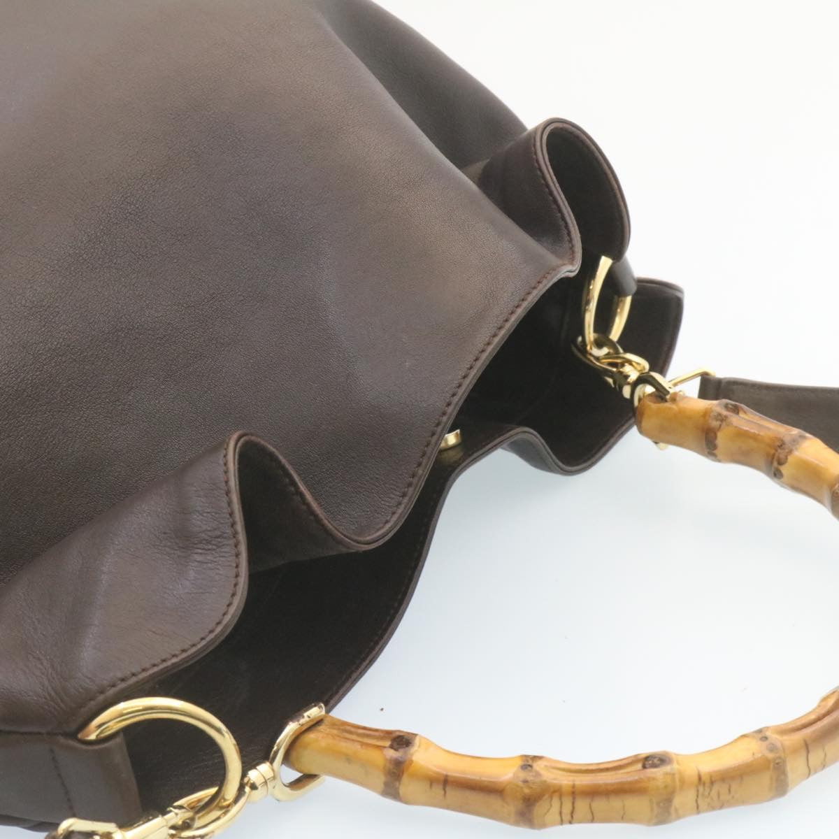 GUCCI Bamboo 2Way Shoulder Bag Leather Dark Brown ki1542