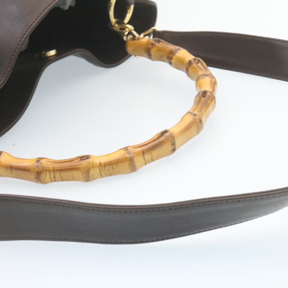 GUCCI Bamboo 2Way Shoulder Bag Leather Dark Brown ki1542