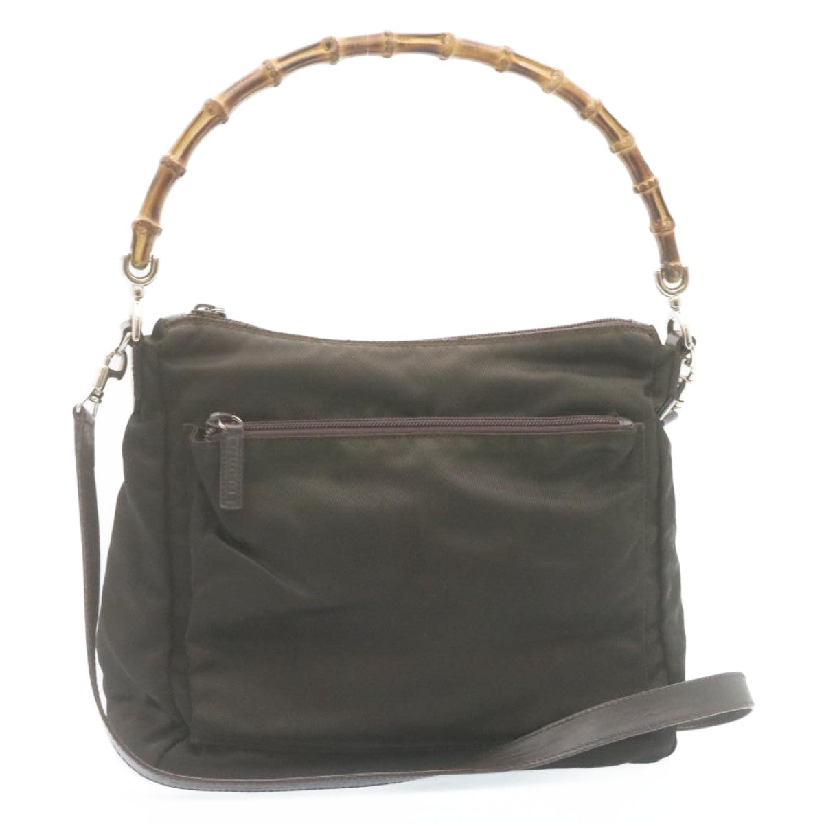 GUCCI Bamboo 2Way Shoulder Bag Nylon Dark Brown ki1593