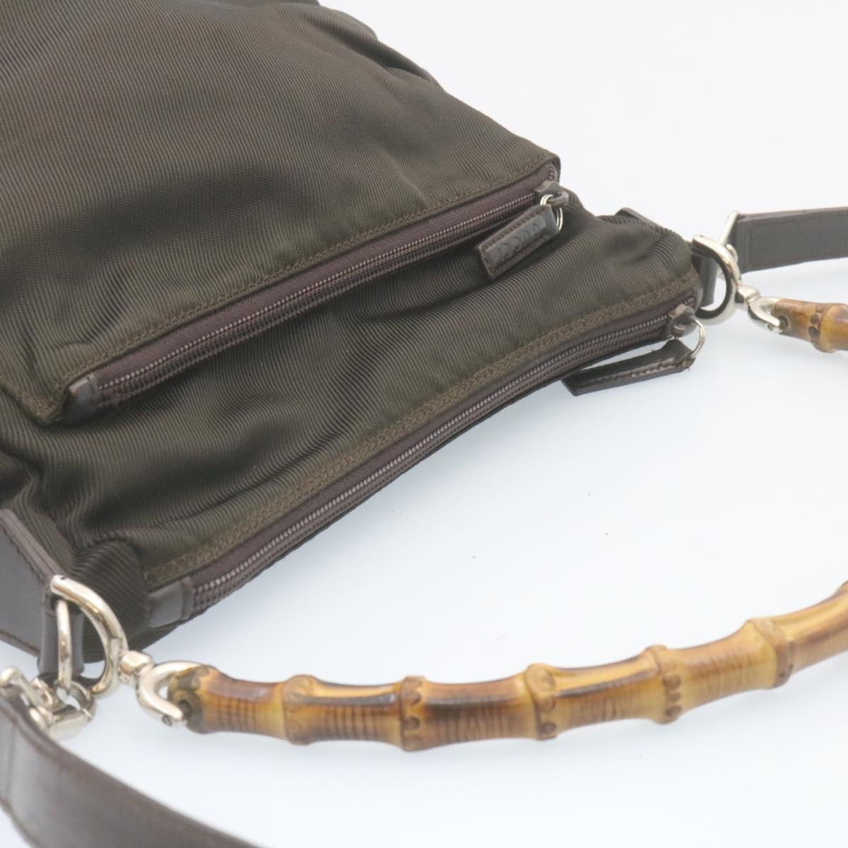 GUCCI Bamboo 2Way Shoulder Bag Nylon Dark Brown ki1593